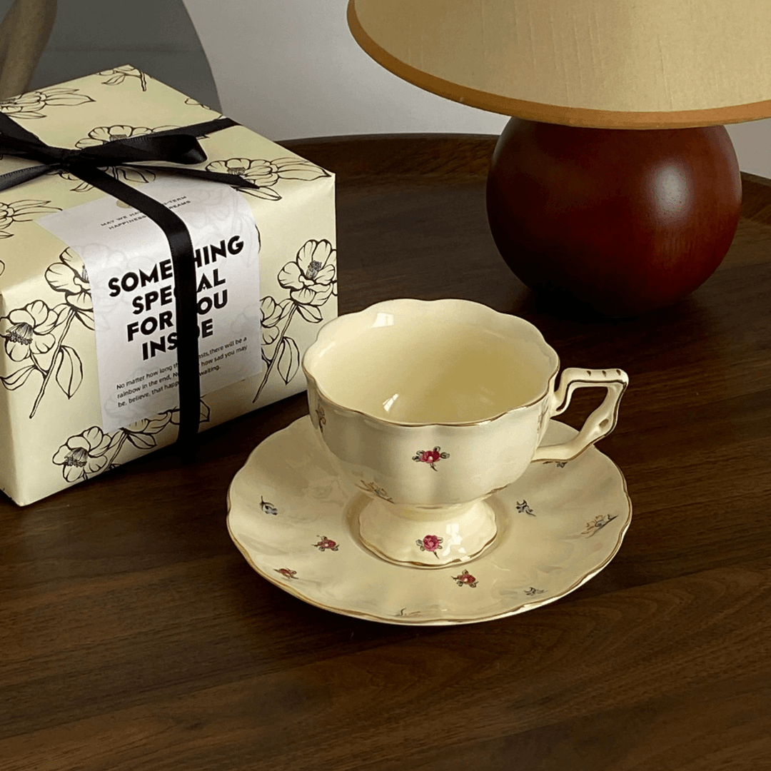 French Vintage Cream-Colored Afternoon Tea Coffee Cup - European Elegant Birthday Gift for Her