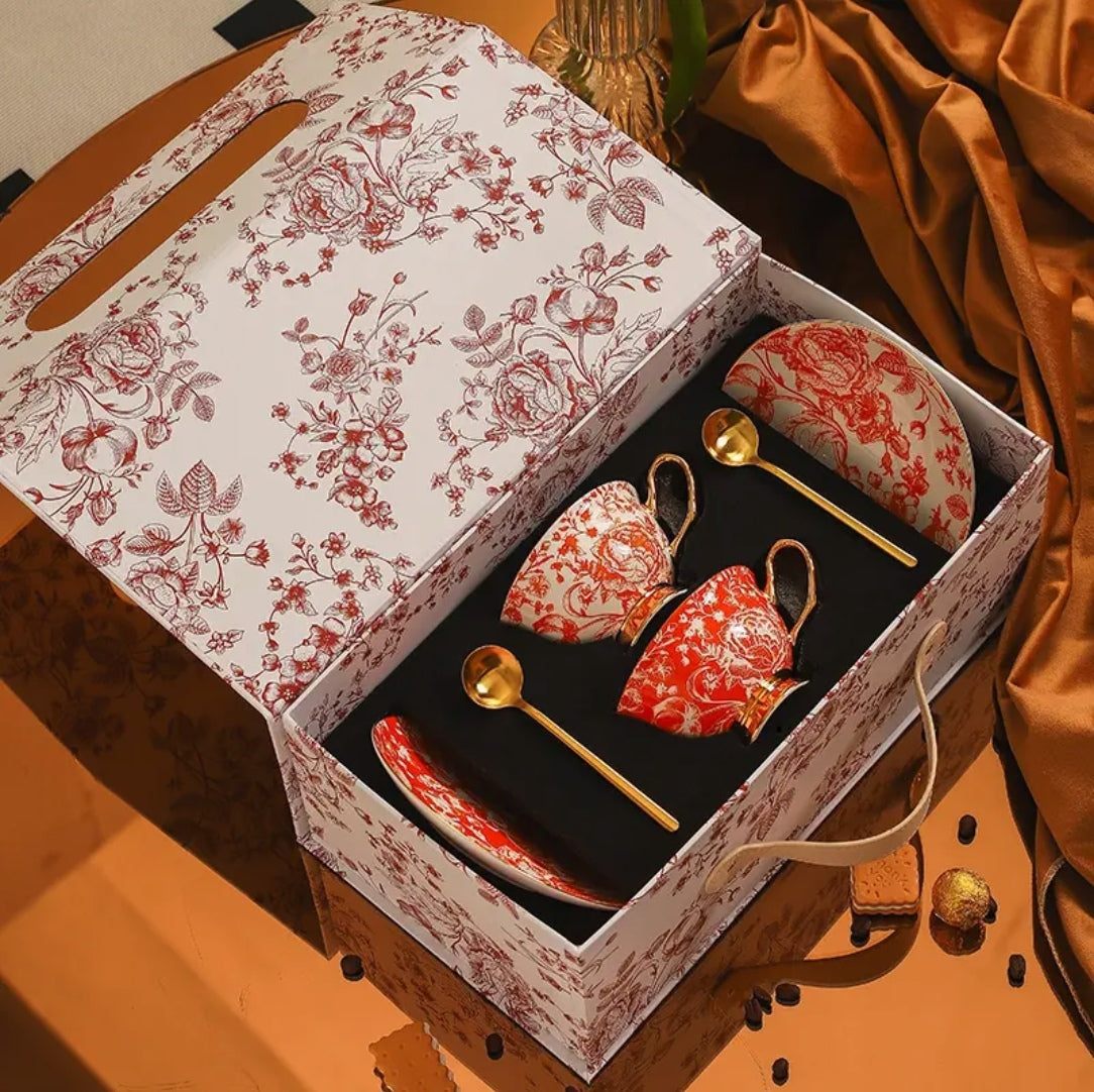 Jingdezhen Bone China Coffee Cup Set- Luxury Bridal Shower Gift for BFF