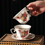 Aesthetic English Vintage Coffee Set, Gold Trim Ceramic Cup & Saucer-Afternoon Tea
