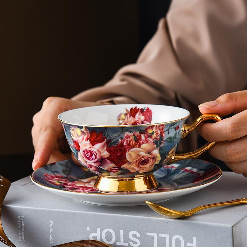 Elegant European Bone China Coffee Cup and Saucer Set - Luxury Wedding Gift Box , Sophisticated English Tea Cup