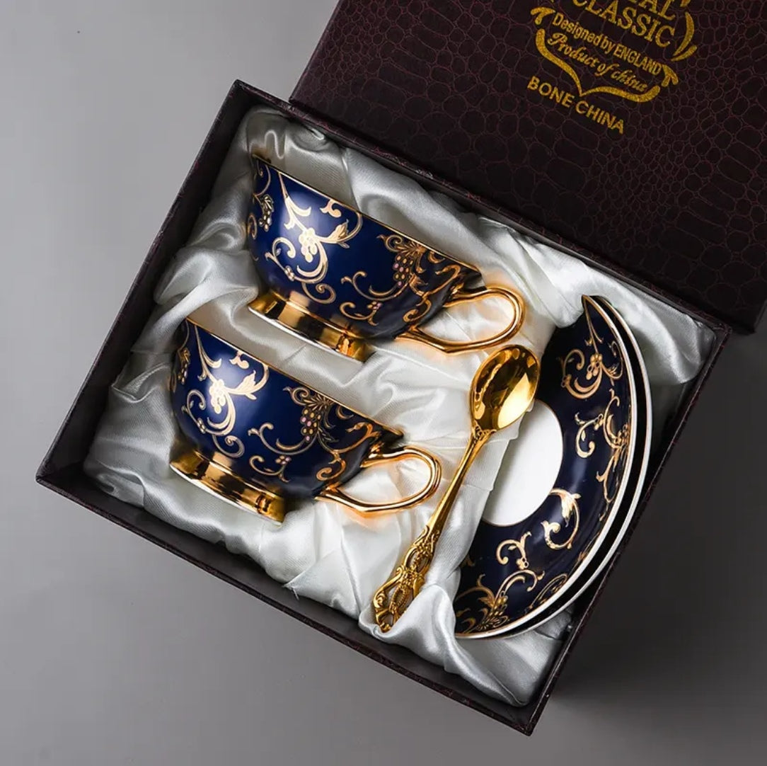 Vintage Bone China Coffee & Tea Cup Set - Premium Light Luxury European Gift Box