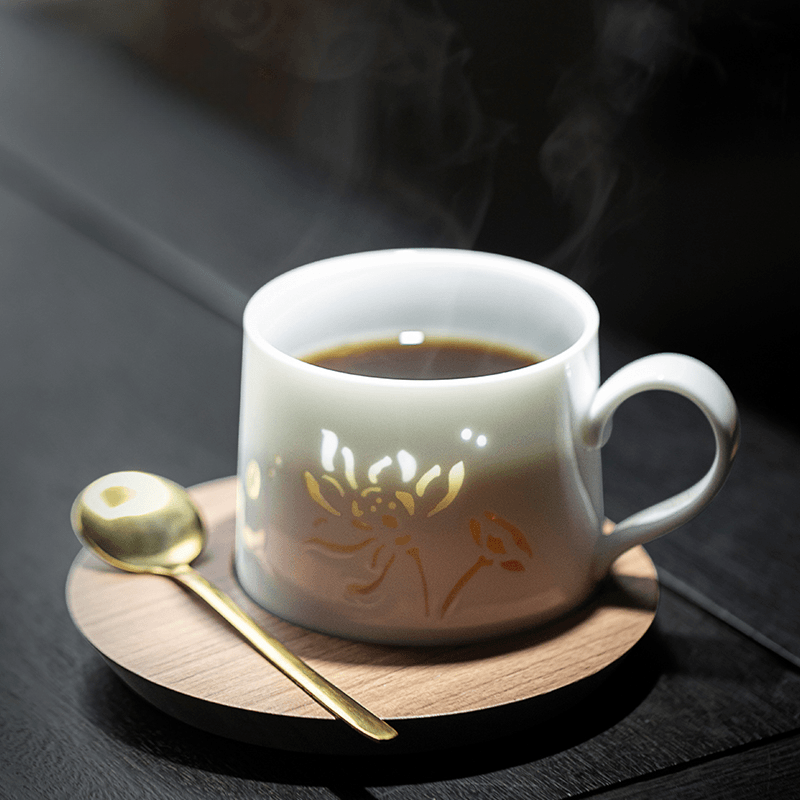 Rice Pattern Porcelain Coffee Cup, Butterfly/Lotus Design - Mug & Tea Cup with Gift Box