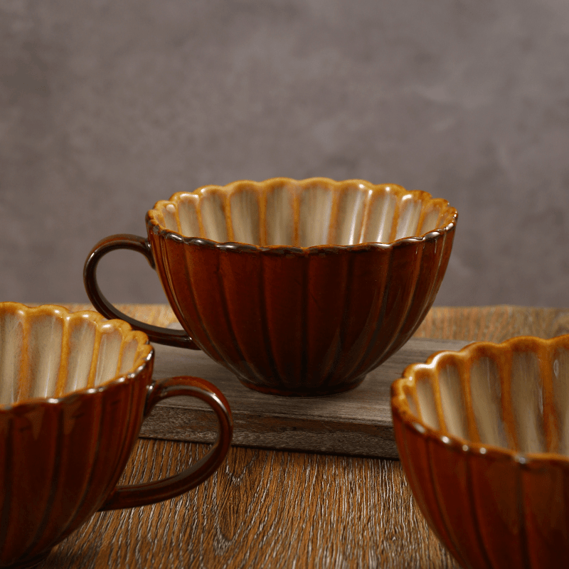 Glaze Transformation Ceramic Mug, Caramel Colored Coffee Cup with Handle