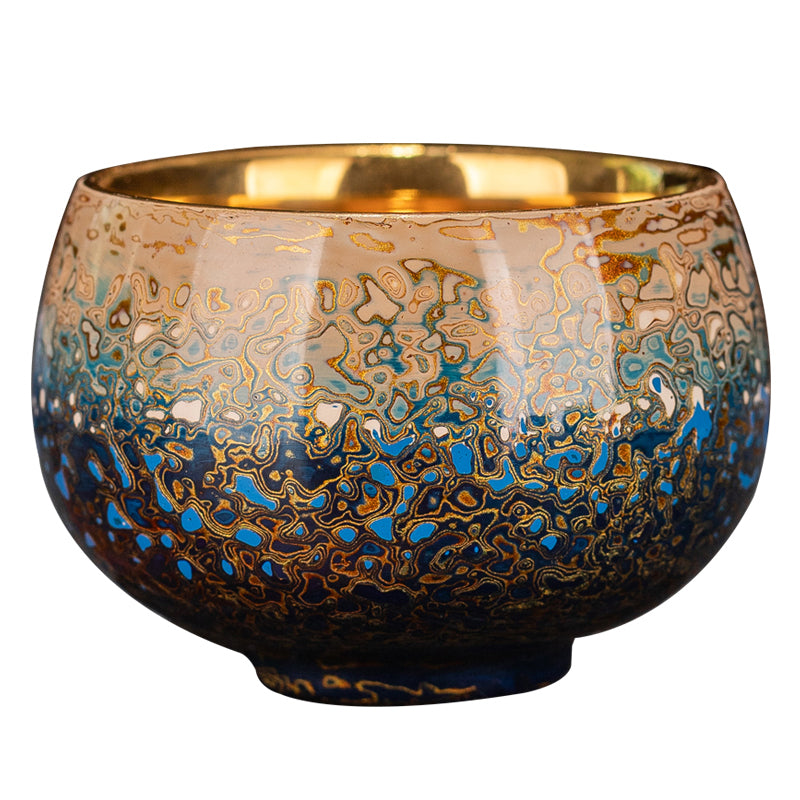 Handmade Fuzhou Lacquer Ceramic Tea Cup – Gradient Design with 24K Gold Bodhi Leaf – Artisan Master Cup