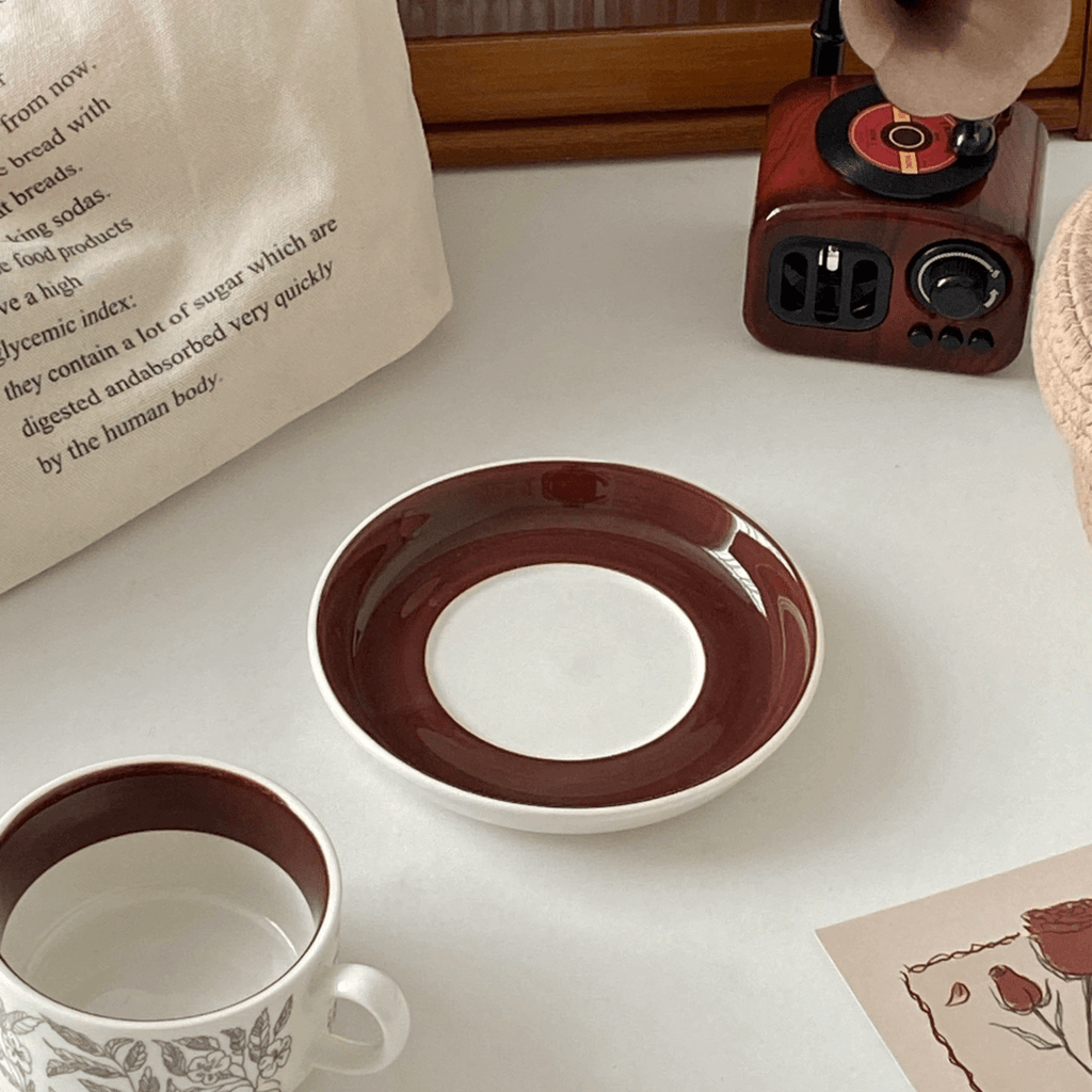 Vintage Brown Hibiscus Ceramic Cup and Saucer Set - Afternoon Tea Coffee Cup | Birthday Gift