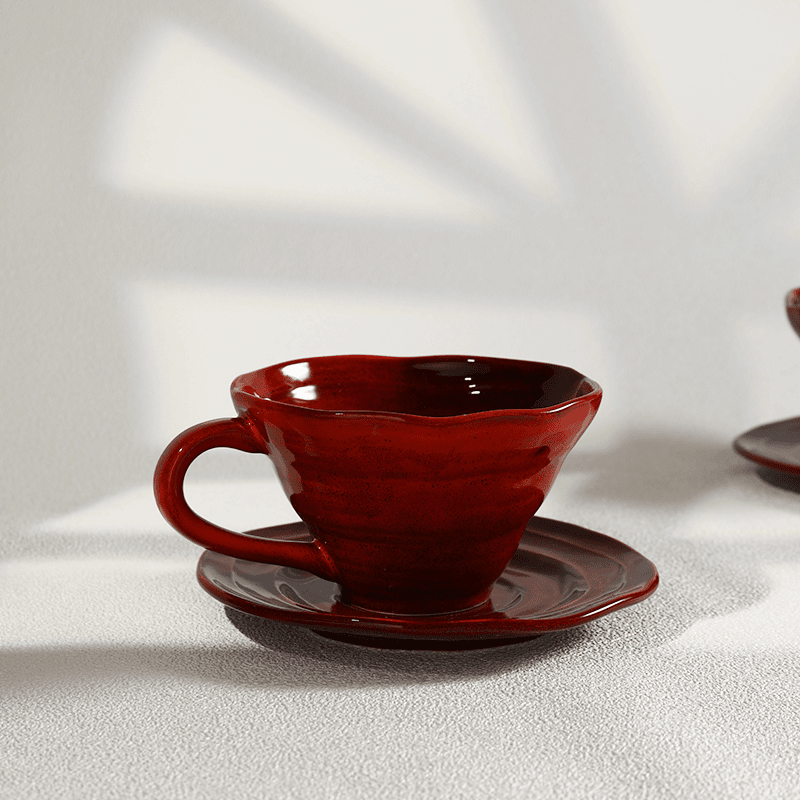 Flambe Glaze Coffee Set, Handmade Stoneware Mug & Saucer