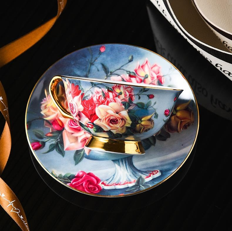 Elegant European Bone China Coffee Cup and Saucer Set - Luxury Wedding Gift Box , Sophisticated English Tea Cup