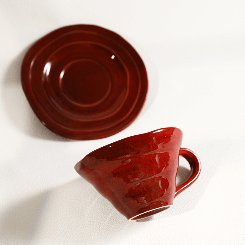 Flambe Glaze Coffee Set, Handmade Stoneware Mug & Saucer