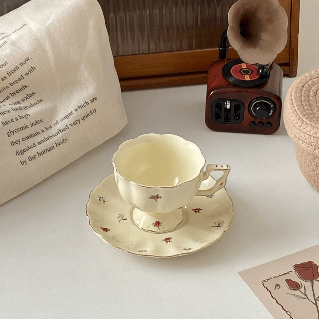 French Vintage Cream-Colored Afternoon Tea Coffee Cup - European Elegant Birthday Gift for Her