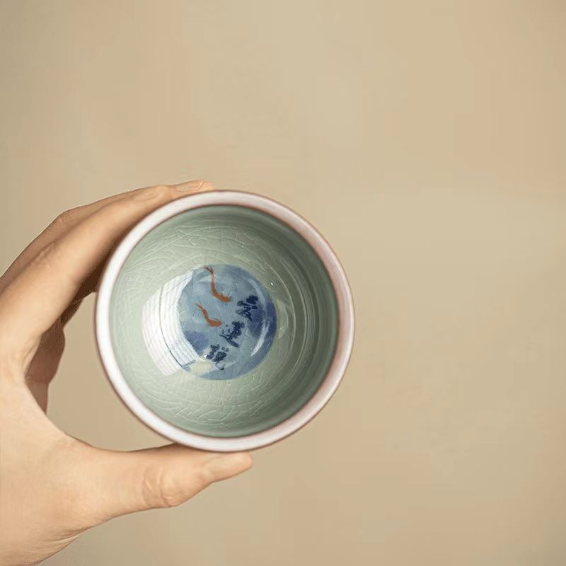 Aged Clay Lotus Teacup, Antique Style Blue & White - Ode to the Lotus Design