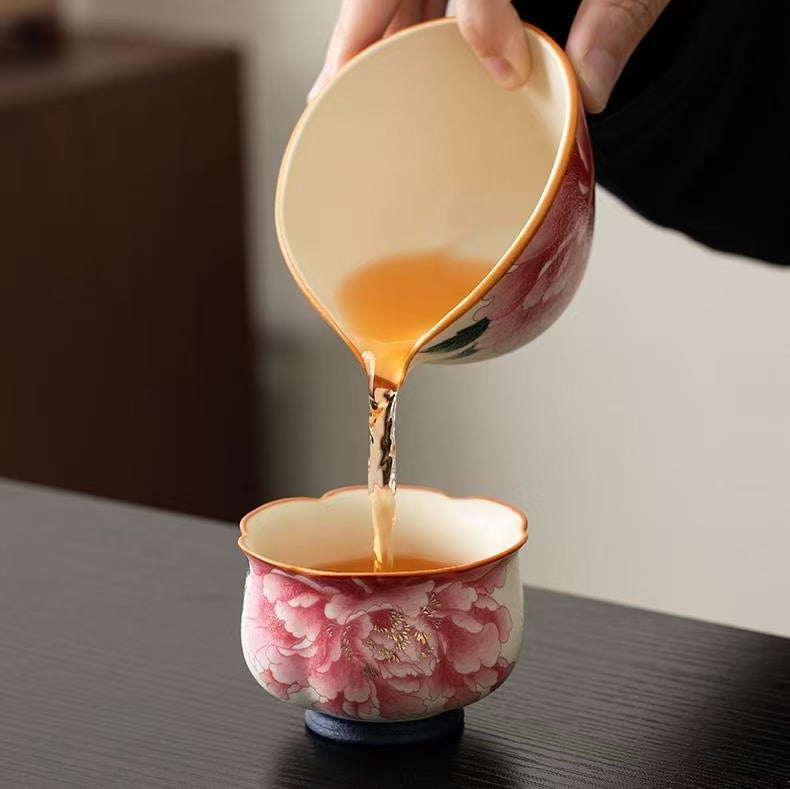 Contemporary Ru Yao & Peony & Lohan Teacup, Pink Ru Yao Gongfu Tea Cup