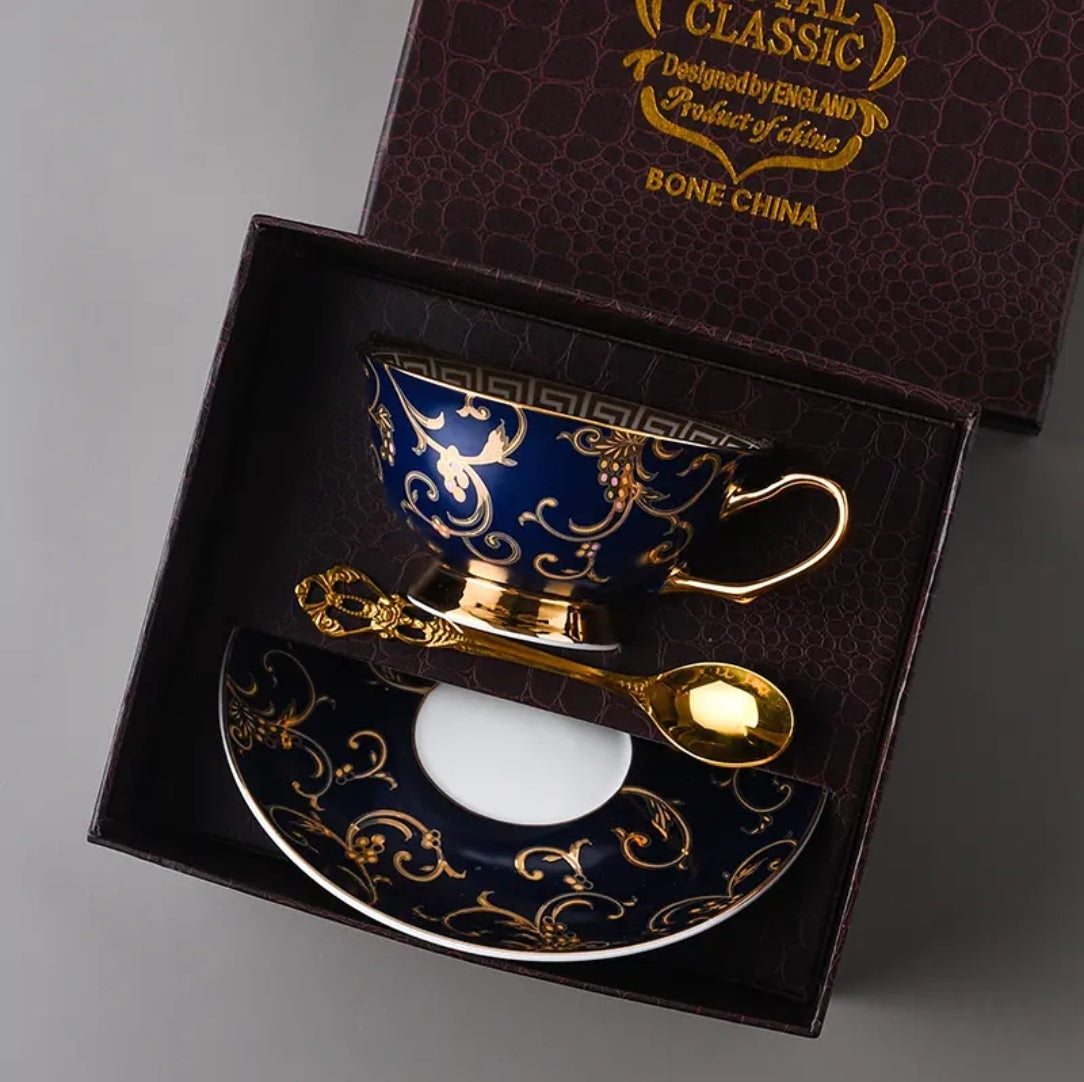 Vintage Bone China Coffee & Tea Cup Set - Premium Light Luxury European Gift Box