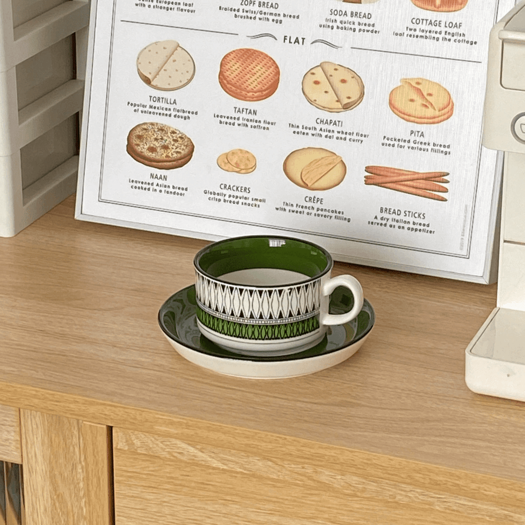 Vintage Green Coffee Cup Saucer Set - Birthday Gift for Her | BFF Hostess Afternoon Tea Mug