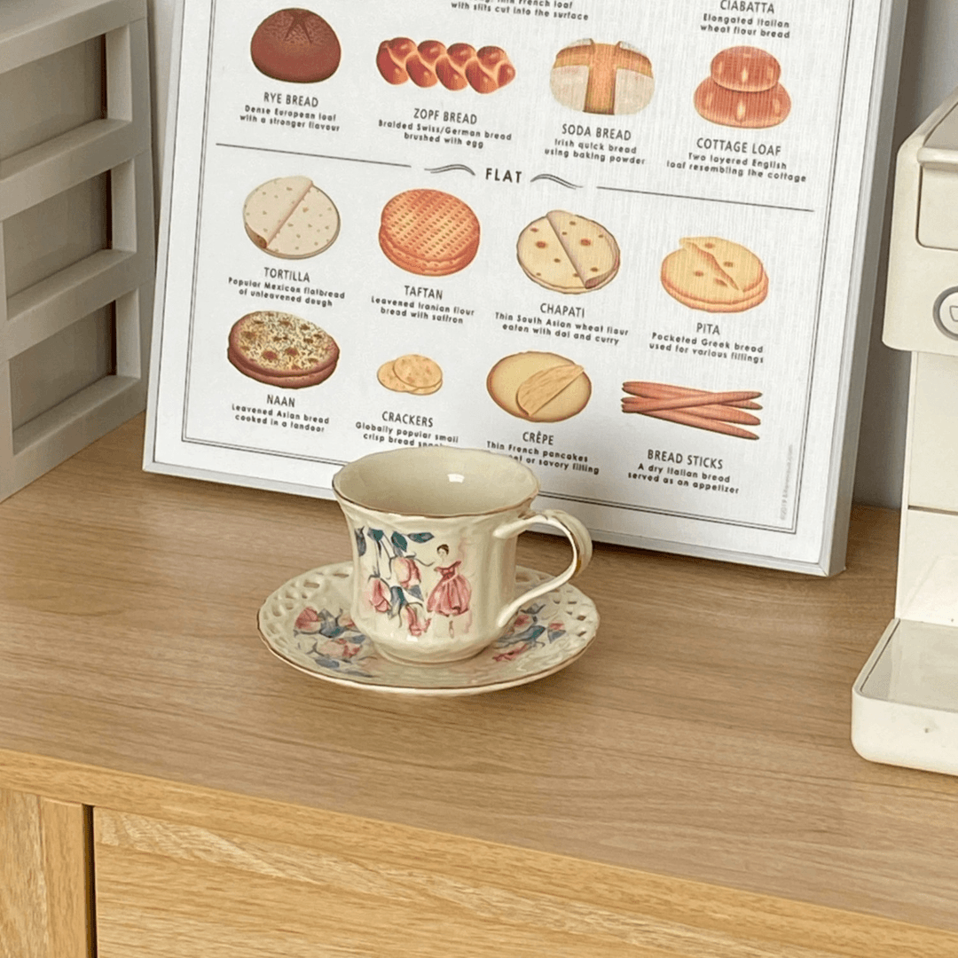 Vintage European Rose Trim Bone China Coffee Cup and Saucer Set - Afternoon Tea Gift Box | Elegant Hostess Gift Drinkware