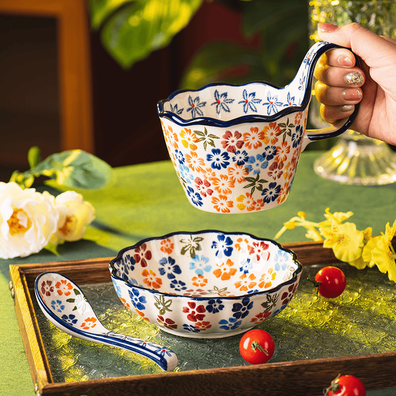 Matching Hand Painted Ceramic Mug Set, Comfortable Grip Coffee Cup for Home & Office