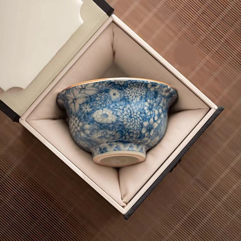 Antique Ru Porcelain Cup, Exquisite Floral Pattern - Personal Tea Ceremony Set