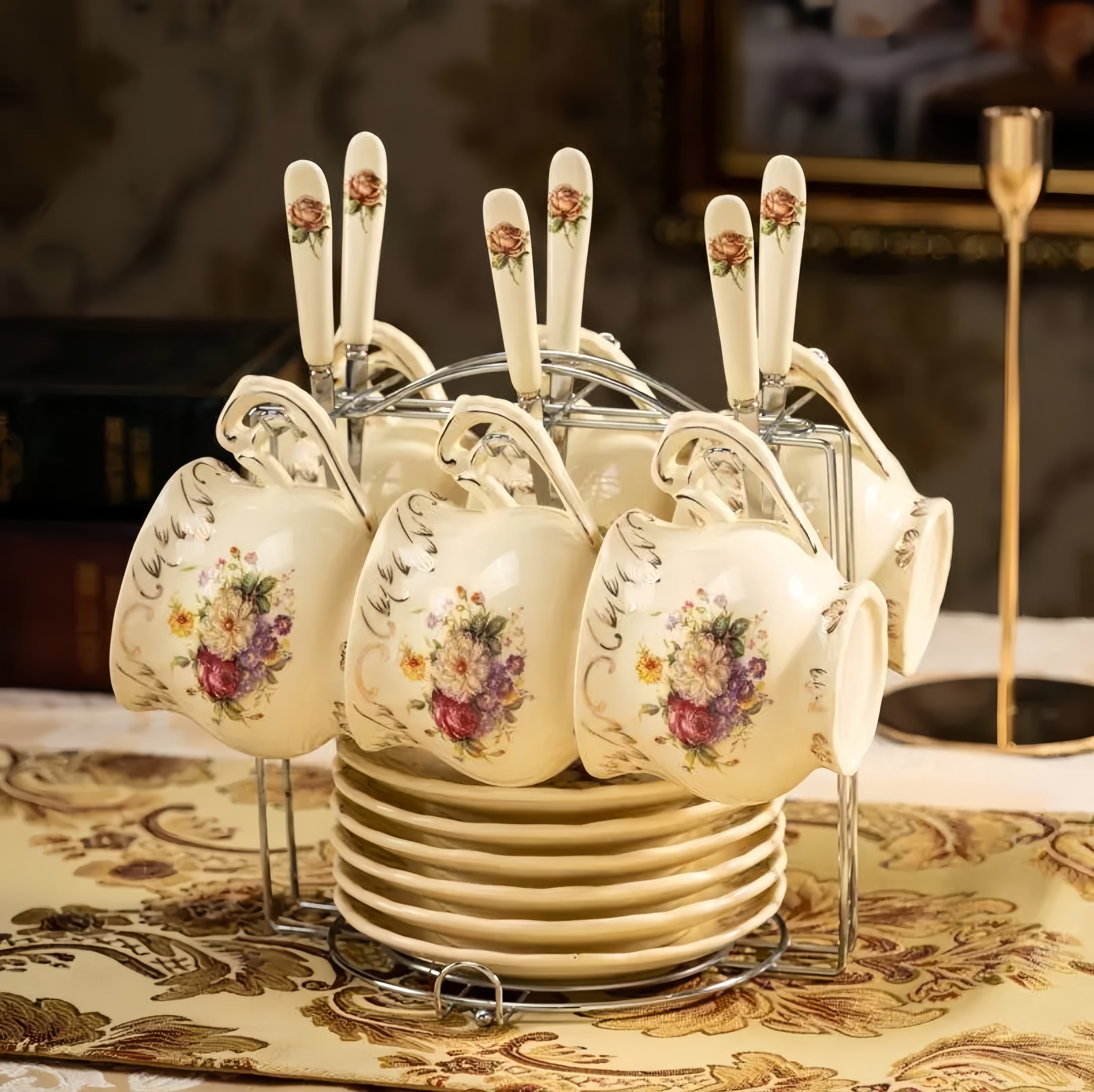 Gold Trim Tea Cup Set, European Coffee Cup & Saucer, Luxury English Afternoon Tea Set