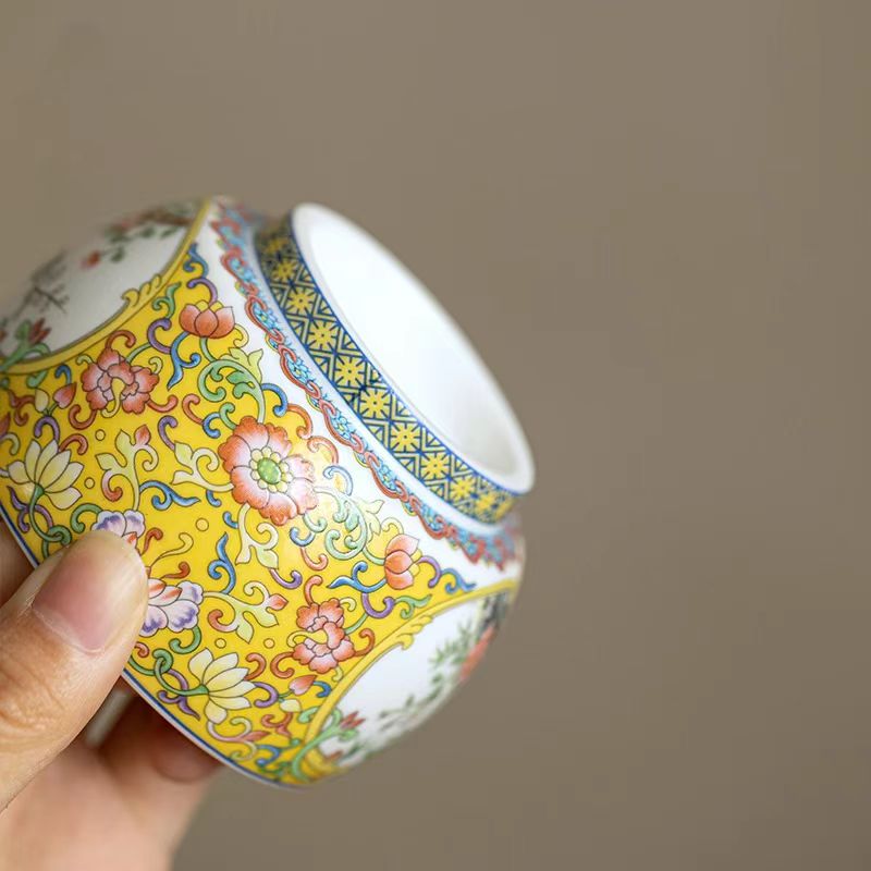 Magpie & Plum Blossom Teacup, Enamel Painted Gongfu Tea Cup