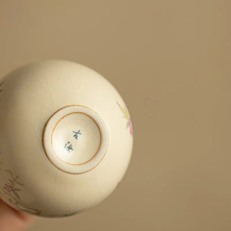 Contemporary Ru Yao Peach Blossom Egg Teacup, Yellow-Glazed Small Gongfu Tea Cup