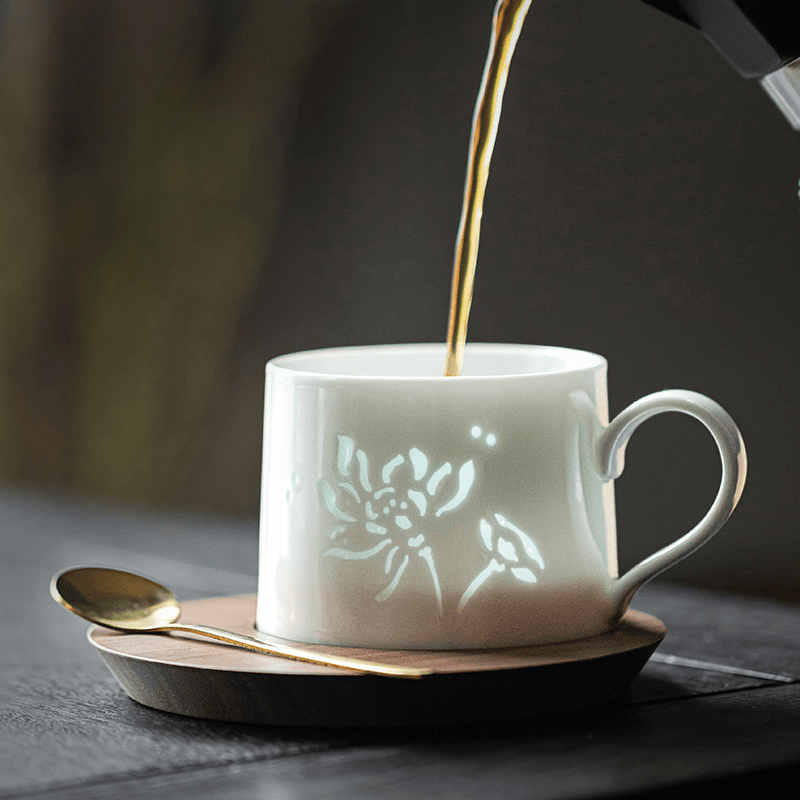 Rice Pattern Porcelain Coffee Cup, Butterfly/Lotus Design - Mug & Tea Cup with Gift Box