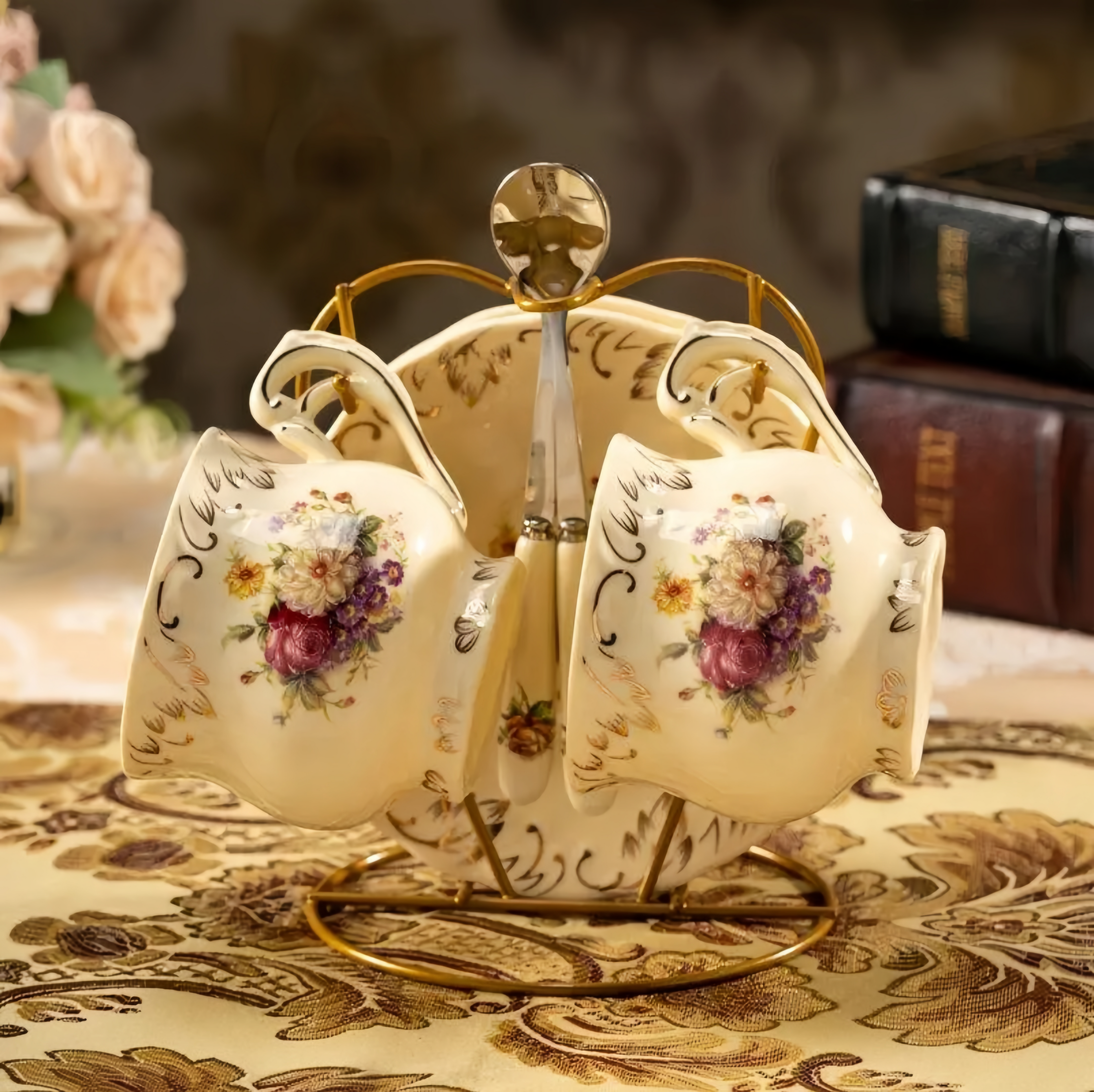 Gold Trim Tea Cup Set, European Coffee Cup & Saucer, Luxury English Afternoon Tea Set