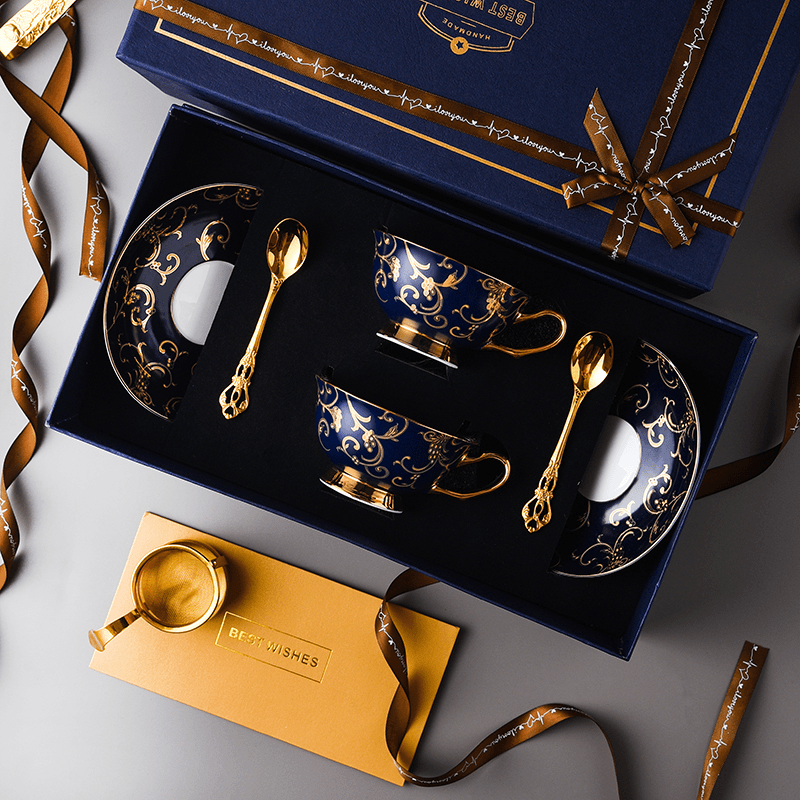 Vintage Bone China Coffee & Tea Cup Set - Premium Light Luxury European Gift Box