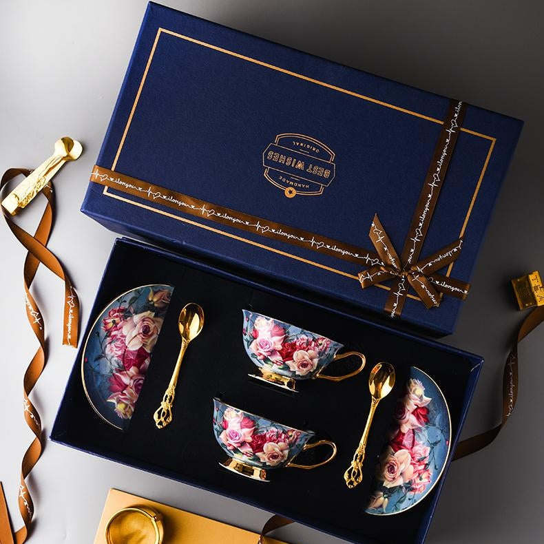 Elegant European Bone China Coffee Cup and Saucer Set - Luxury Wedding Gift Box , Sophisticated English Tea Cup