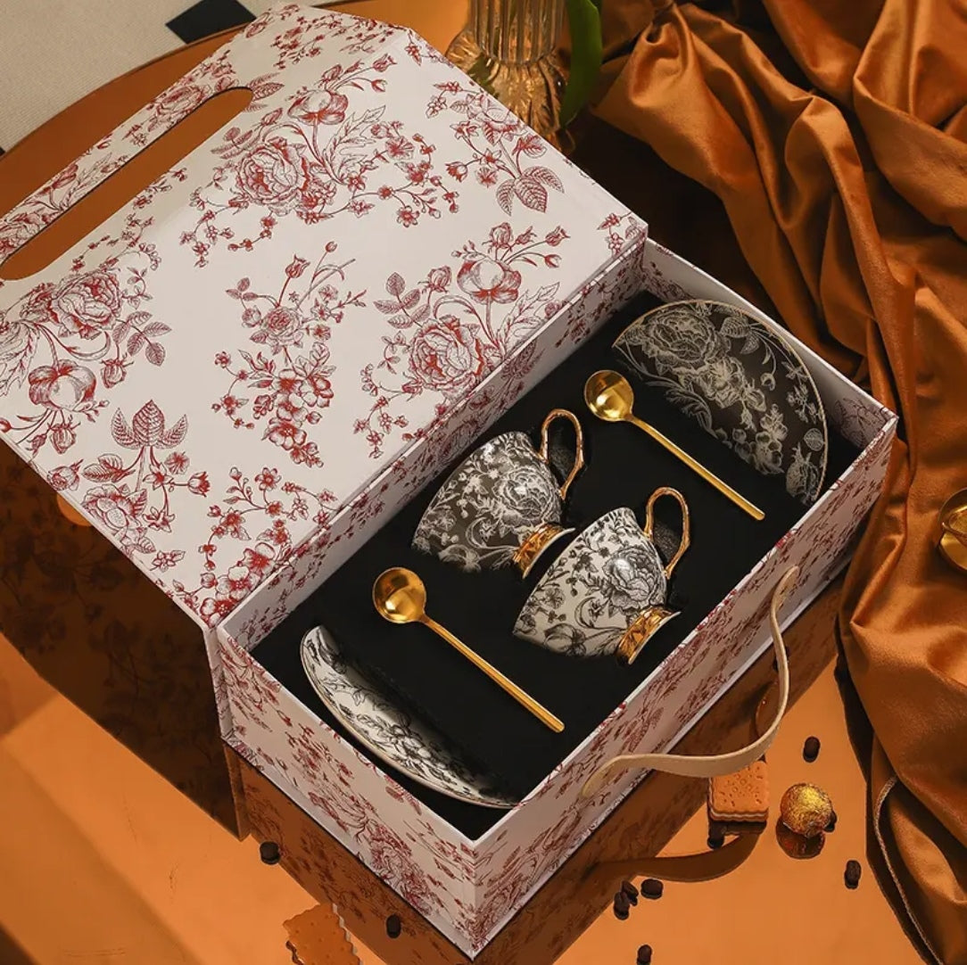 Jingdezhen Bone China Coffee Cup Set- Luxury Bridal Shower Gift for BFF