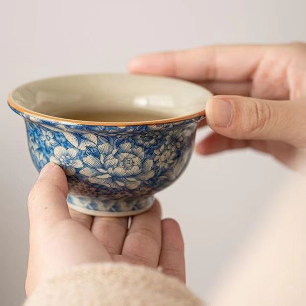 Antique Ru Porcelain Cup, Exquisite Floral Pattern - Personal Tea Ceremony Set