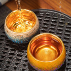 Handmade Fuzhou Lacquer Ceramic Tea Cup – Gradient Design with 24K Gold Bodhi Leaf – Artisan Master Cup