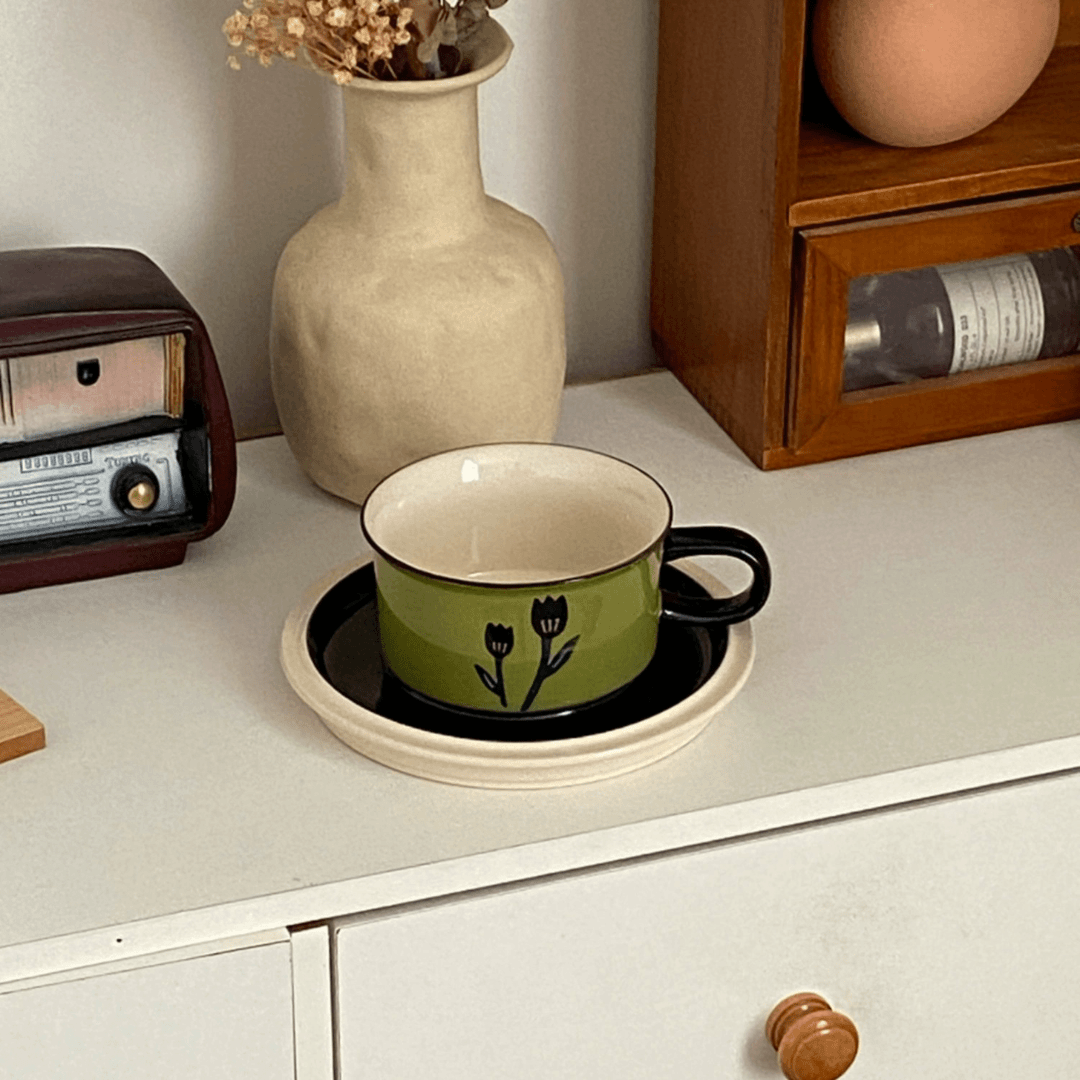 Elegant Hand-Painted Tulip Ceramic Afternoon Tea Cup and Saucer Set - Coffee Cup Gift Box | BFF