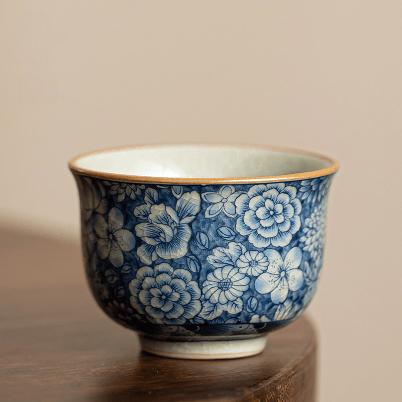 Crackle Glaze Teacup, Antique Clay Floral Ceramic Tea Cup-Develops Patina