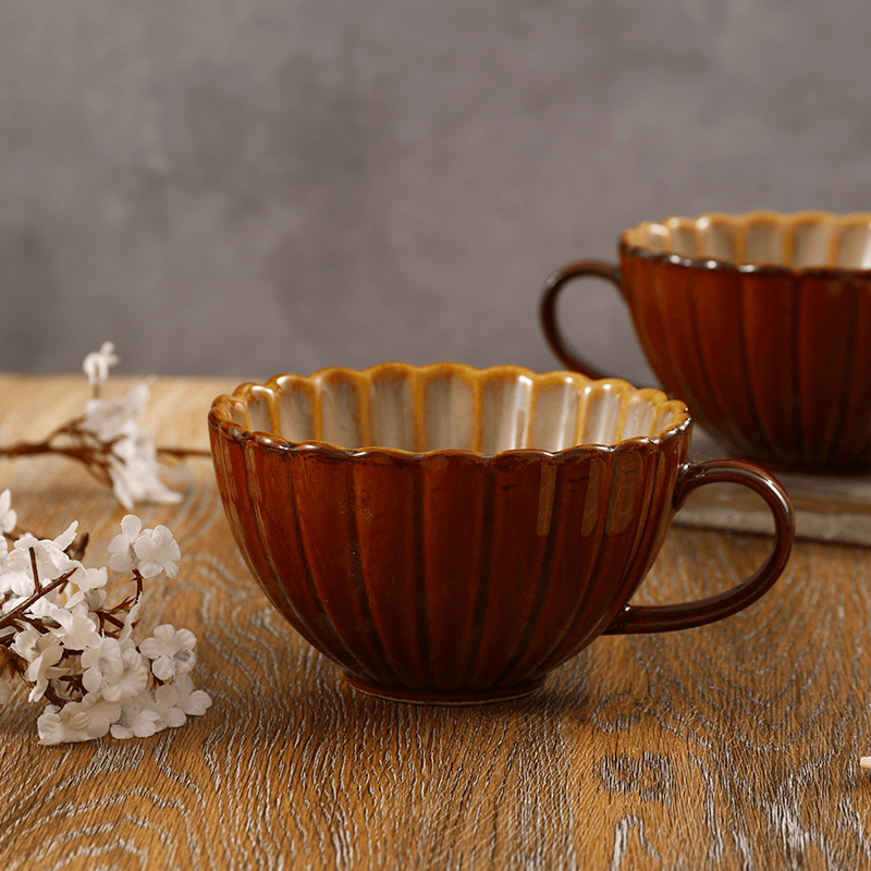 Glaze Transformation Ceramic Mug, Caramel Colored Coffee Cup with Handle