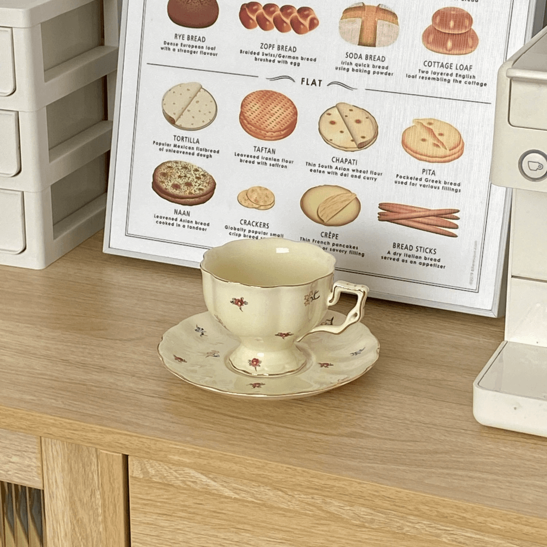 French Vintage Cream-Colored Afternoon Tea Coffee Cup - European Elegant Birthday Gift for Her