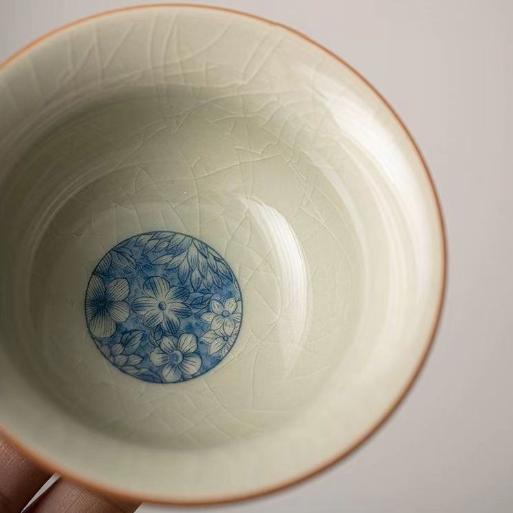 Antique Ru Porcelain Cup, Exquisite Floral Pattern - Personal Tea Ceremony Set