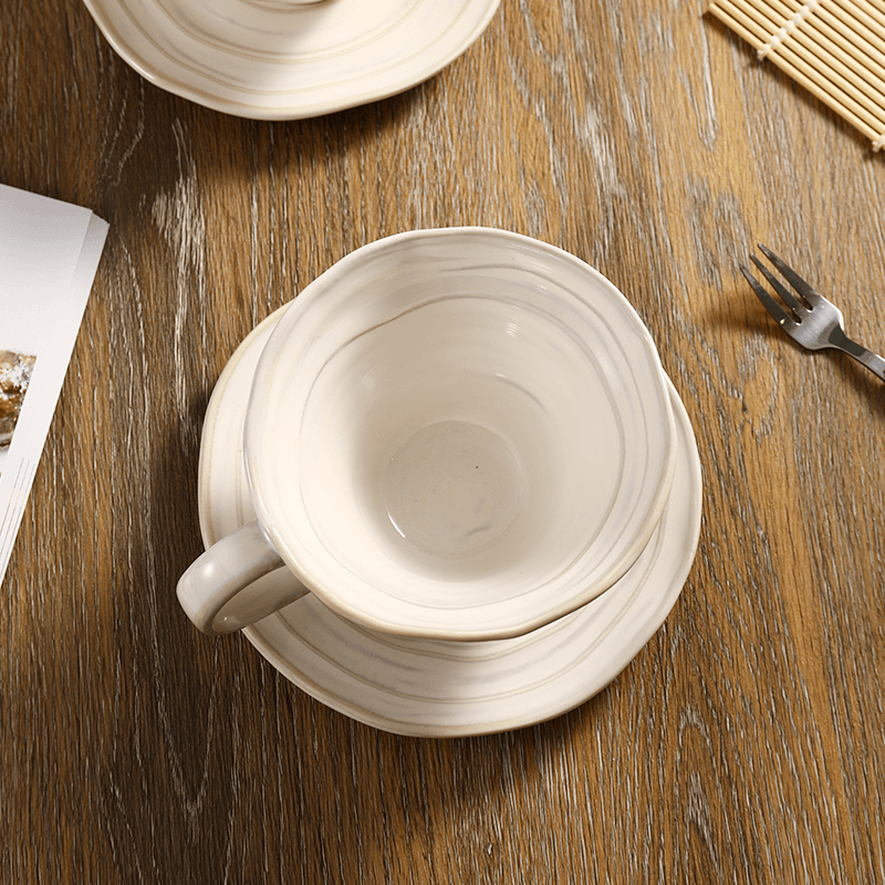 Flambe Glaze Coffee Set, Handmade Stoneware Mug & Saucer