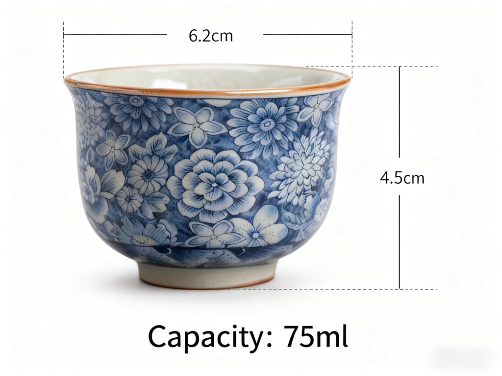 Crackle Glaze Teacup, Antique Clay Floral Ceramic Tea Cup-Develops Patina