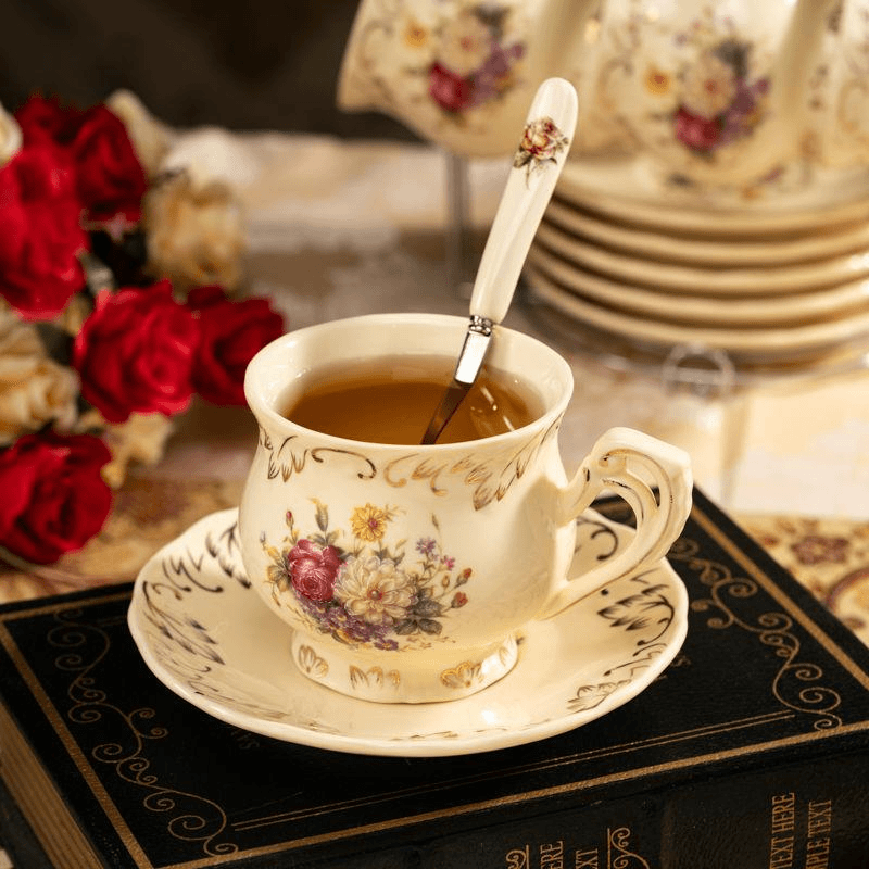 Gold Trim Tea Cup Set, European Coffee Cup & Saucer, Luxury English Afternoon Tea Set