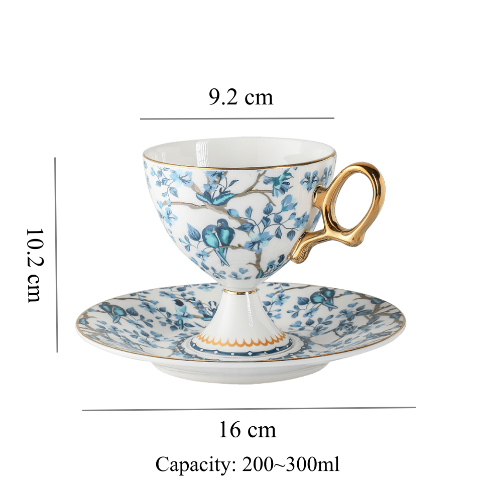 French Vintage Stemmed Bone China Coffee Cup, French Vintage Tea Cup with Floral Design