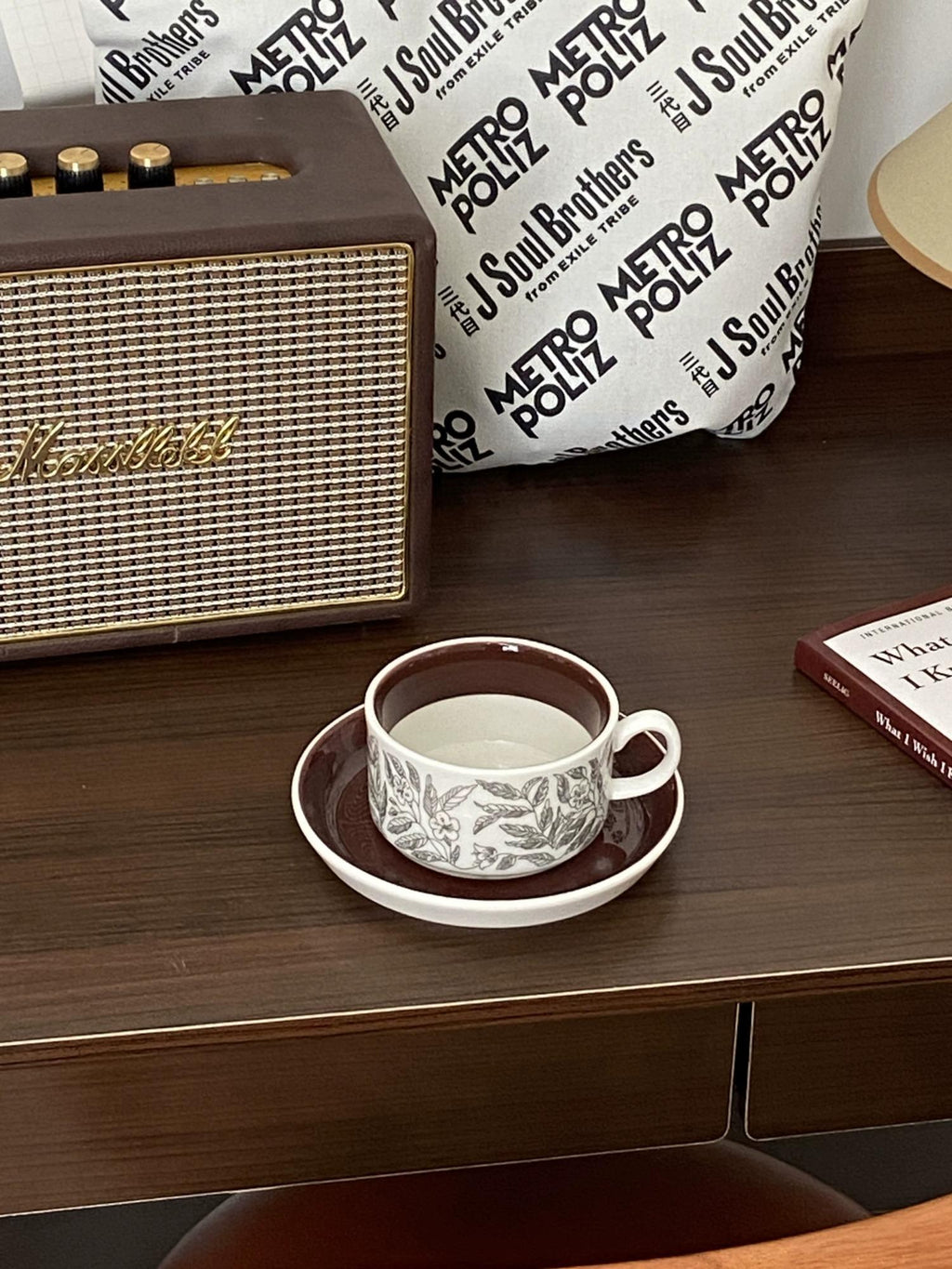 Vintage Brown Hibiscus Ceramic Cup and Saucer Set - Afternoon Tea Coffee Cup | Birthday Gift