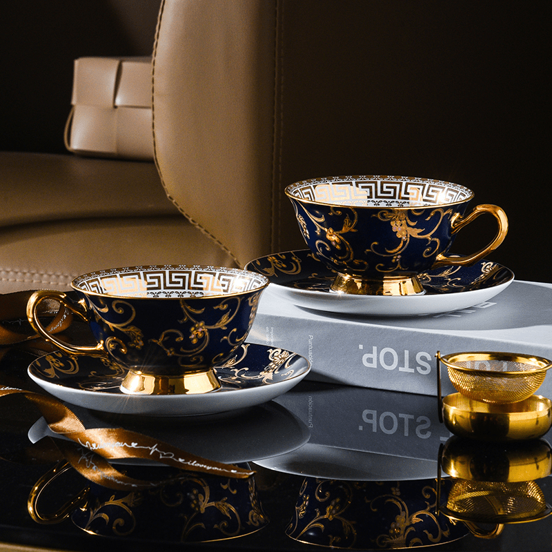 Vintage Bone China Coffee & Tea Cup Set - Premium Light Luxury European Gift Box