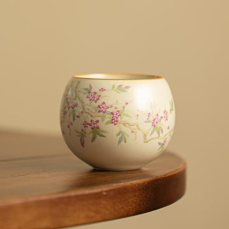 Contemporary Ru Yao Peach Blossom Egg Teacup, Yellow-Glazed Small Gongfu Tea Cup