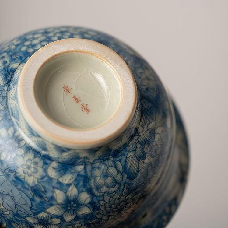 Antique Ru Porcelain Cup, Exquisite Floral Pattern - Personal Tea Ceremony Set