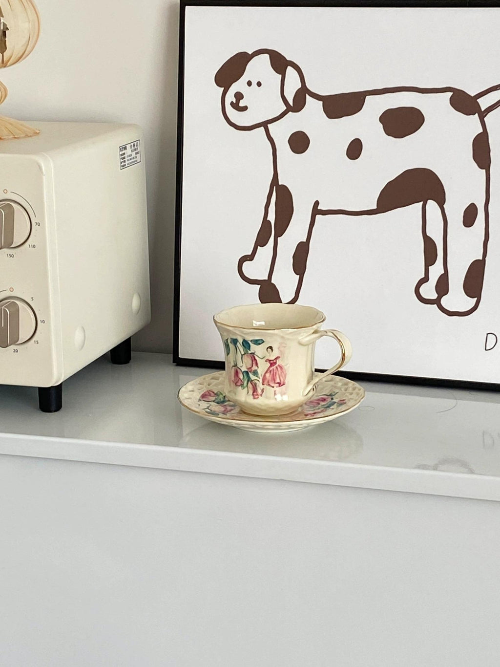 Vintage European Rose Trim Bone China Coffee Cup and Saucer Set - Afternoon Tea Gift Box | Elegant Hostess Gift Drinkware