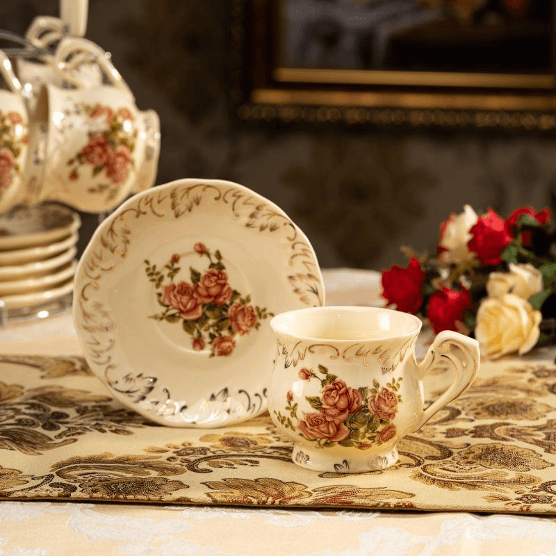 Gold Trim Tea Cup Set, European Coffee Cup & Saucer, Luxury English Afternoon Tea Set