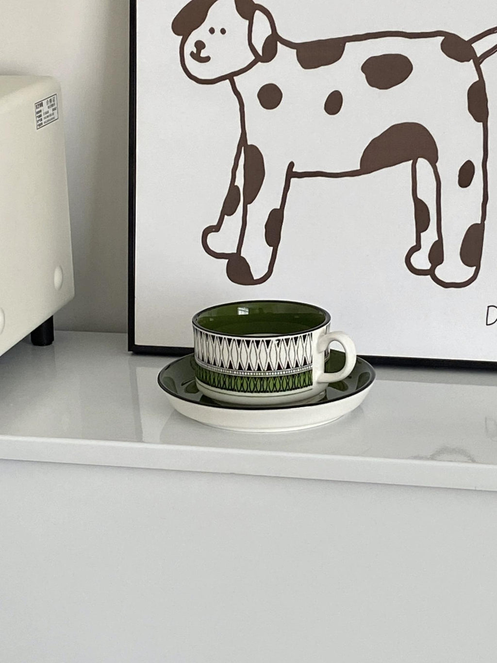 Vintage Green Coffee Cup Saucer Set - Birthday Gift for Her | BFF Hostess Afternoon Tea Mug