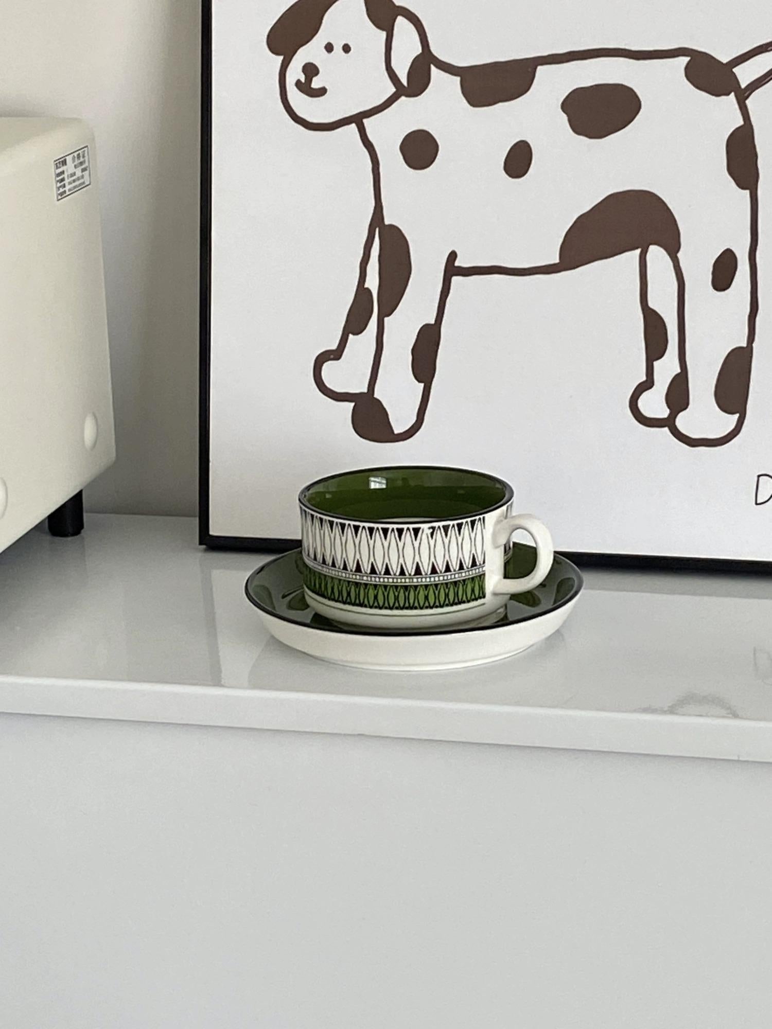 Vintage Green Coffee Cup Saucer Set - Birthday Gift for Her | BFF Hostess Afternoon Tea Mug