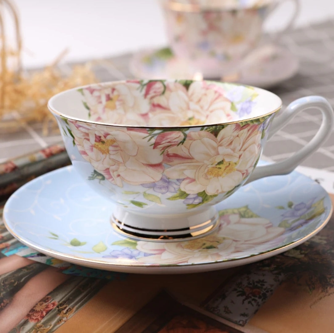Bone China Cup and Saucer, Pink Coffee Cup and Teacup, Luxury European Style Set