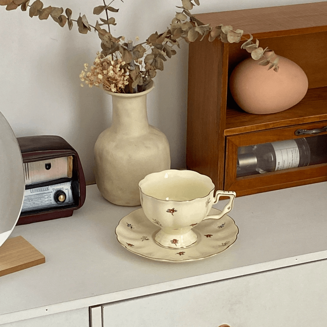 French Vintage Cream-Colored Afternoon Tea Coffee Cup - European Elegant Birthday Gift for Her