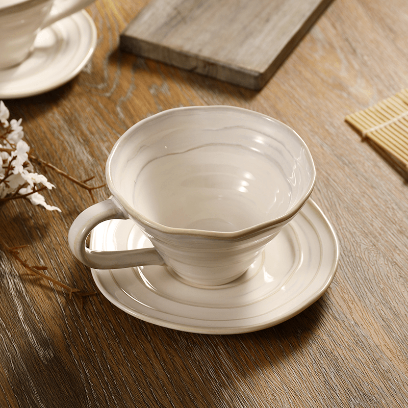 Flambe Glaze Coffee Set, Handmade Stoneware Mug & Saucer